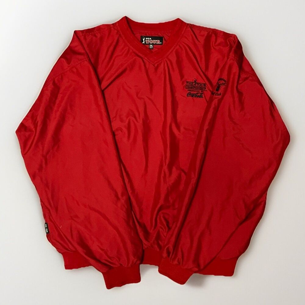 PGA Tour Pullover Golf Windbreaker Red Mens XXL With Pockets Coca Cola